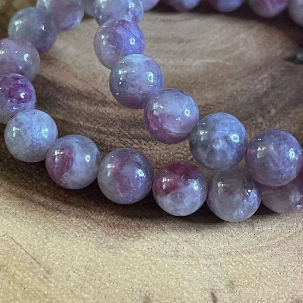 Unicorn stone beaded bracelet 7” crystal healing beads 8mm lepidolite pink tourm